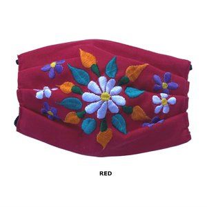 Embroidered Face Mask Hand Made Mexico Flowers Red